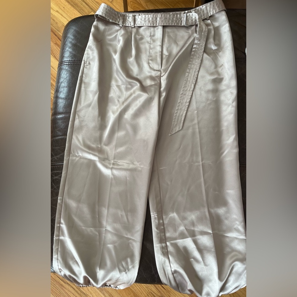 Maeve Satin Straight-Leg Pants in Light Champagne